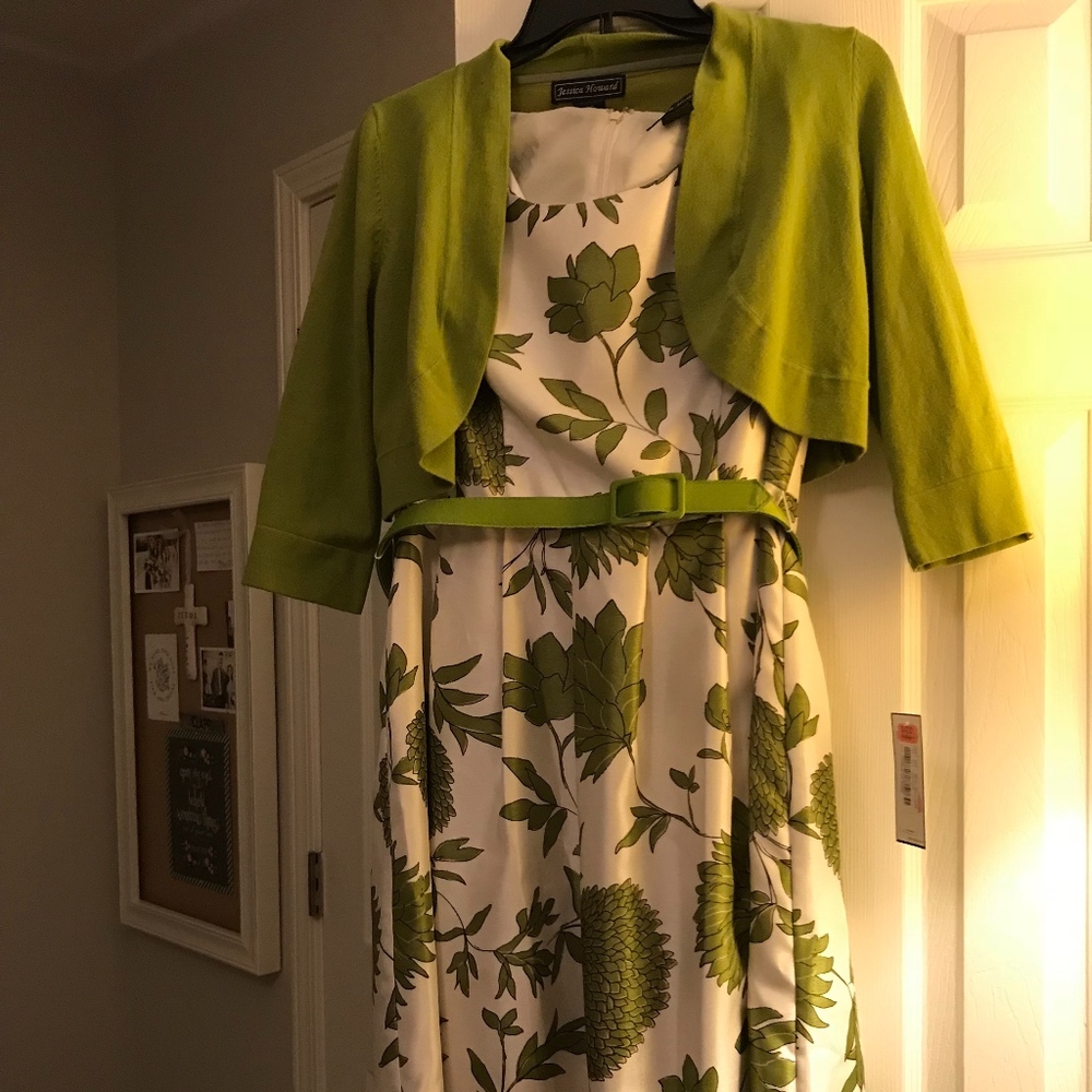 Jessica Howard Size 10P Green and White Dress NWT